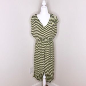 Light Green and Gray Striped High-Low Dress